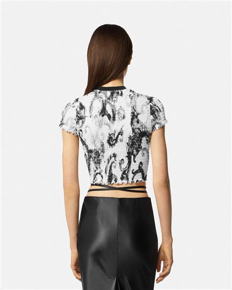 Watercolor Couture Crop Top White,Print 